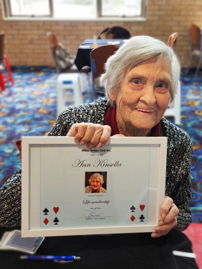 Ann Kinsella Life member of Milton Bridge Club