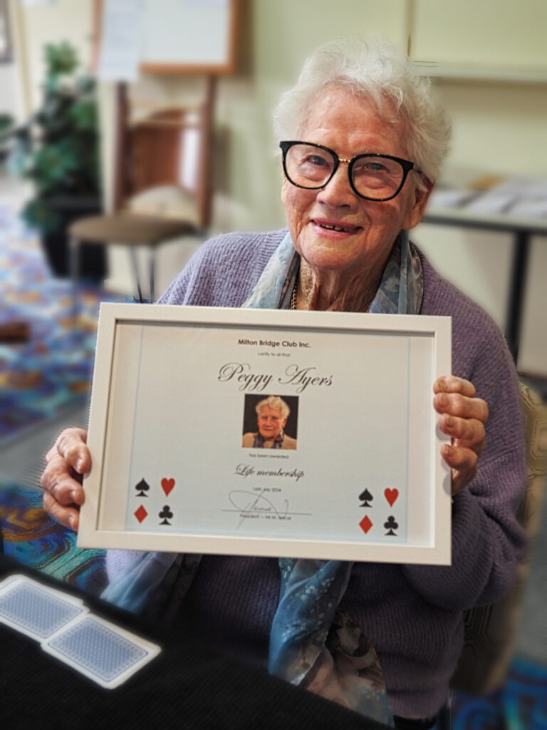 Peggy Ayers life member of Milton bridge Club